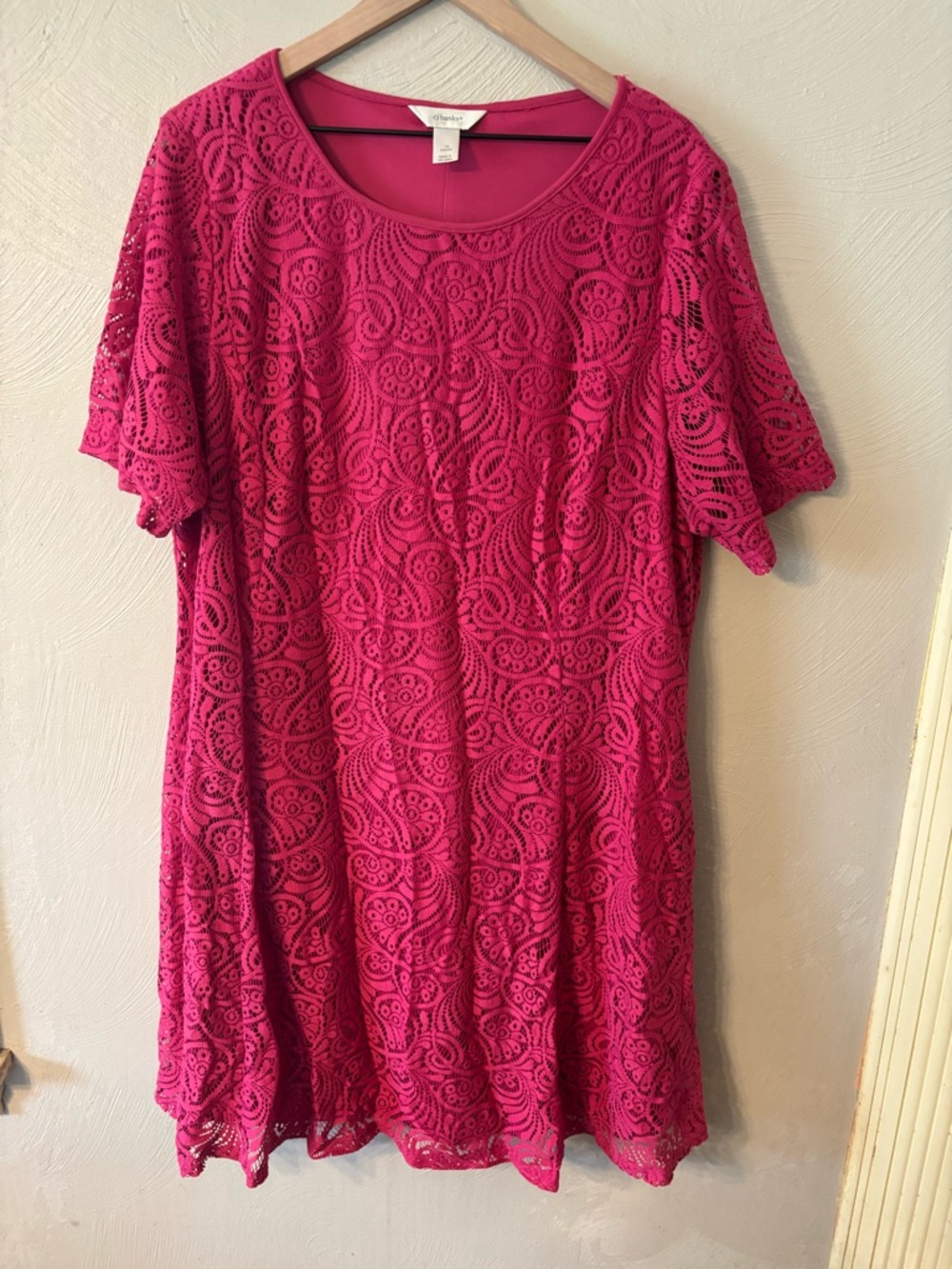 CJ Banks Women's Fuchsia Crochet Lace Scoop Neck Tunic